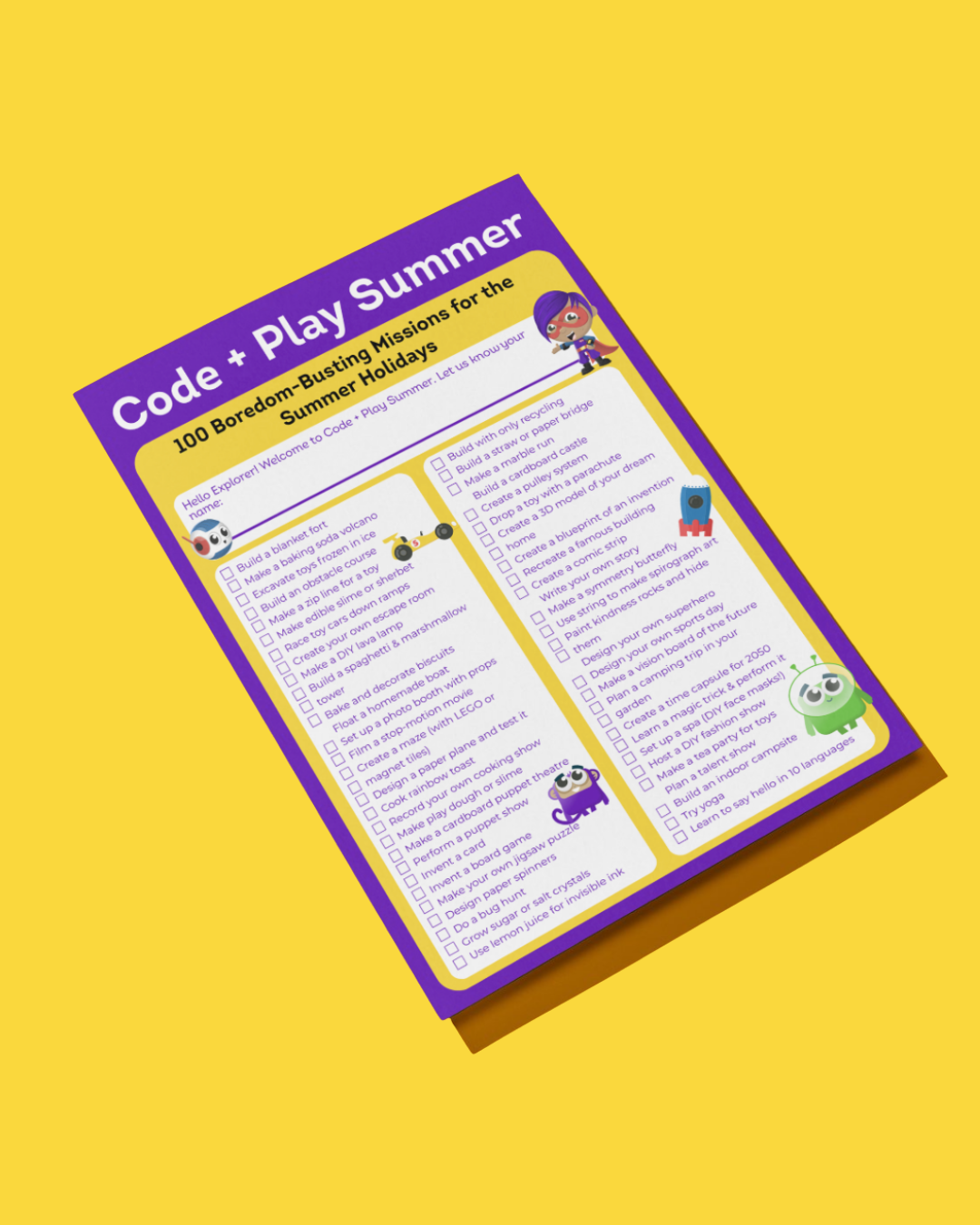 Our free Code + Play Summer downloadable boredom busting summer holiday missions.