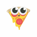 Looparoo's pizza character - a slice of peperoni pizza with big eyes that likes to fly around!
